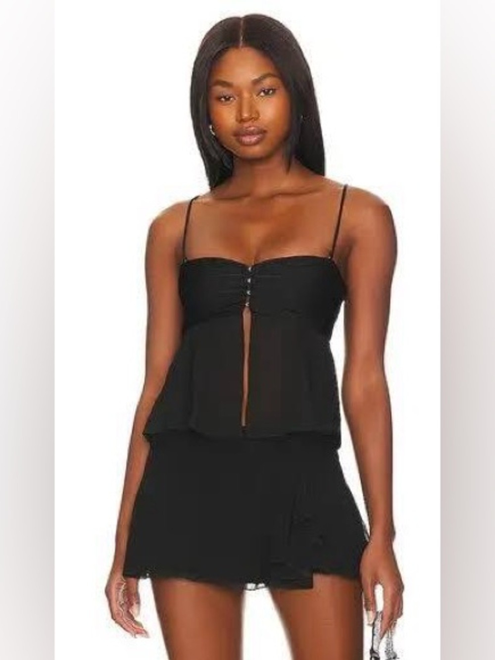 Revolve x NBD Black Spaghetti-Strap Peplum Corset Tank Top